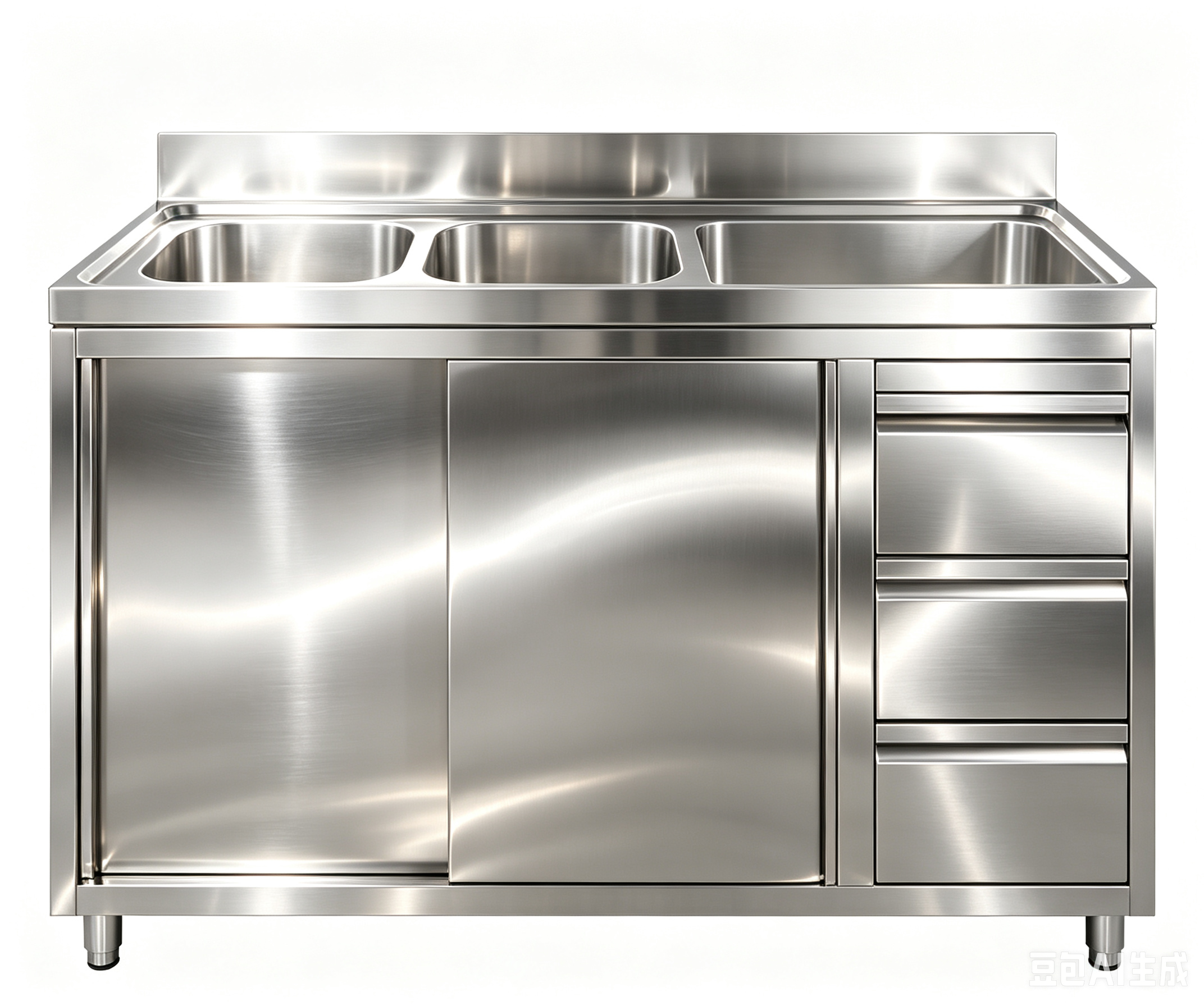 Three-compartment sink cabinet